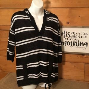 3 Sisters linen black and white striped size med